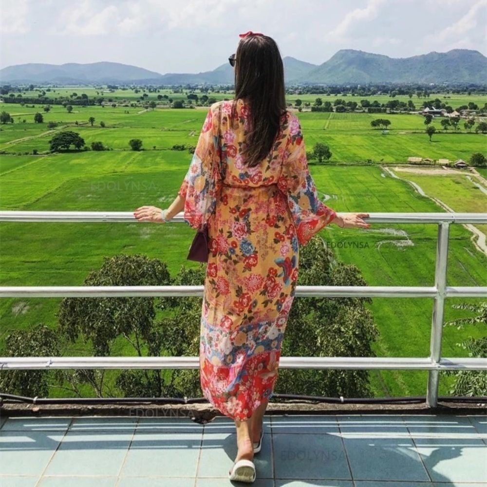 Bohemian Sheer Floral Kimono Robe